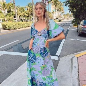 Vestique “Fresh Cut Flowers” Puff Sleeve Floral Maxi Dress